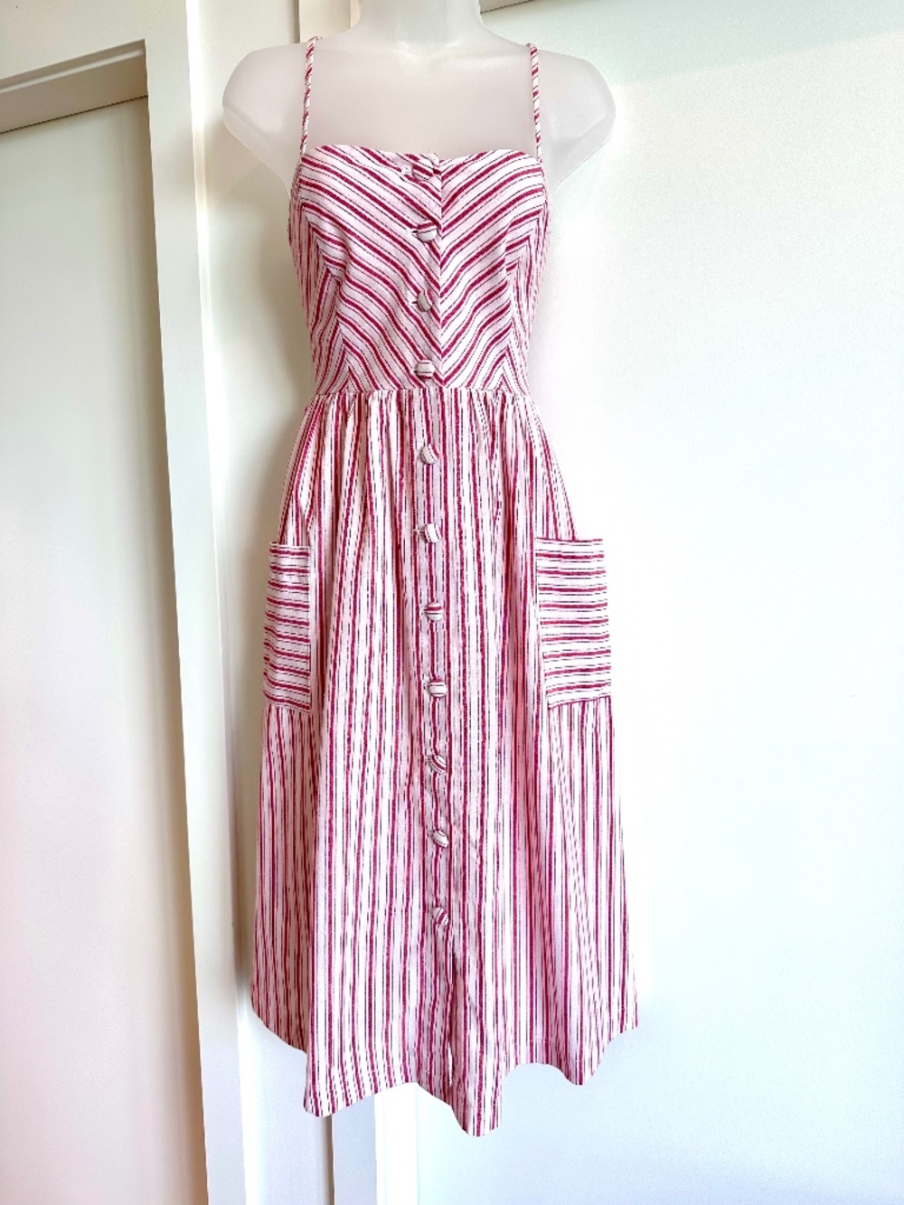 Red & white striped cotton summer dress